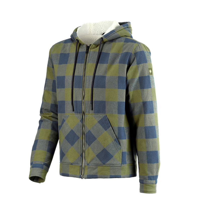 Pracovní bundy: Károvaná bunda s kapucí e.s.iconic + horská zelená/oxidově modrá 6