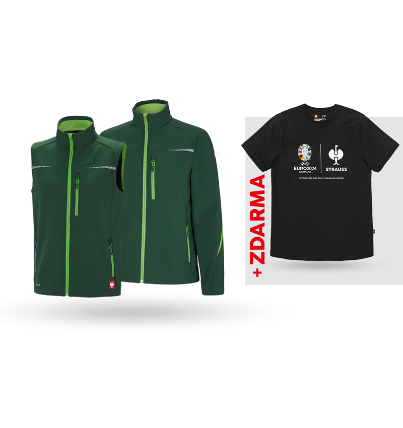 Oděvy: SADA:Softsh.bunda + vesta e.s.motion 2020 + Tričko + zelená/mořská zelená