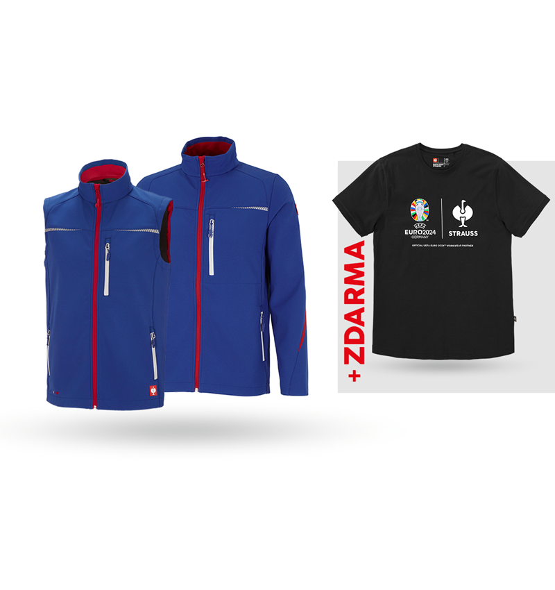 Spolupráce: SADA:Softsh.bunda + vesta e.s.motion 2020 + Tričko + modrá chrpa/ohnivě červená