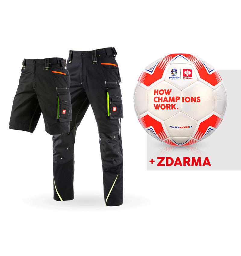 Oděvy: SADA: Kalhoty e.s.motion 2020+šortky+fotbalový míč + černá/výstražná žlutá/výstražná oranžová