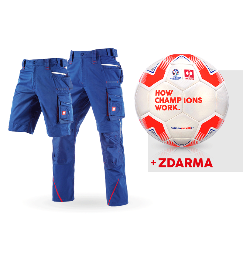 Oděvy: SADA: Kalhoty e.s.motion 2020+šortky+fotbalový míč + modrá chrpa/ohnivě červená