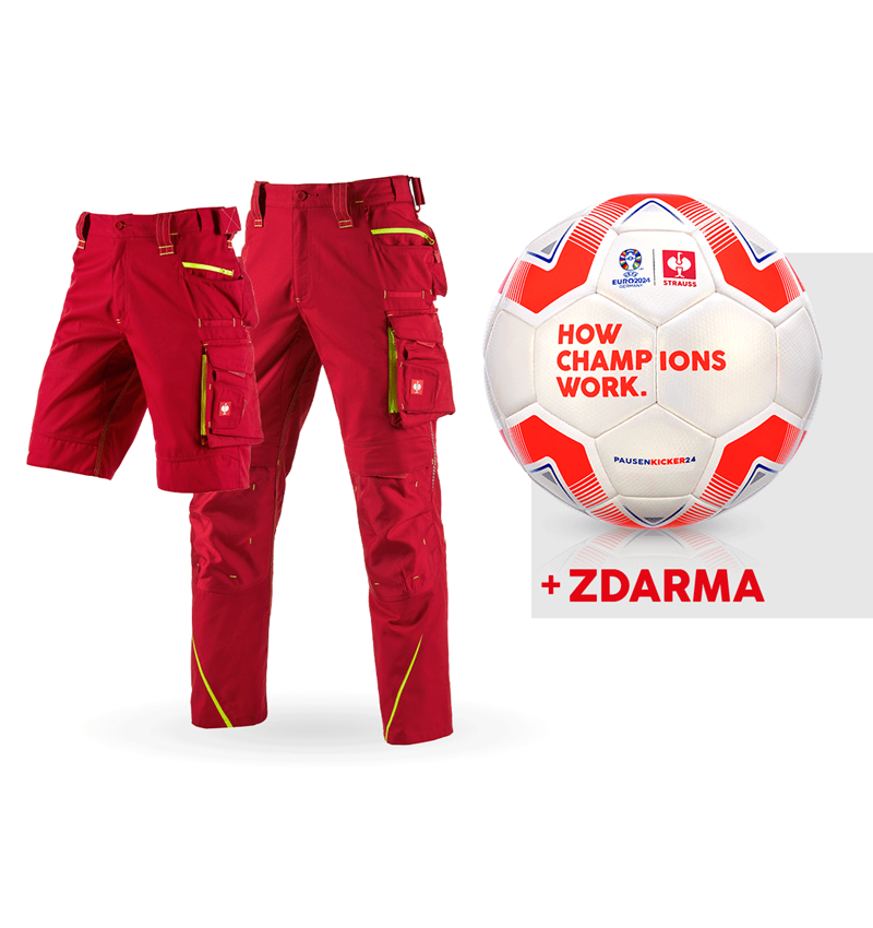 Oděvy: SADA: Kalhoty e.s.motion 2020+šortky+fotbalový míč + ohnivě červená/výstražná žlutá