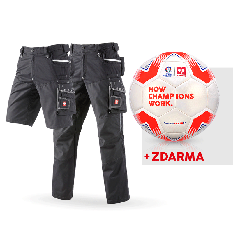 Oděvy: SADA: Kalhoty e.s.motion léto + šortky + fotbalový + asfalt/grafit/cement