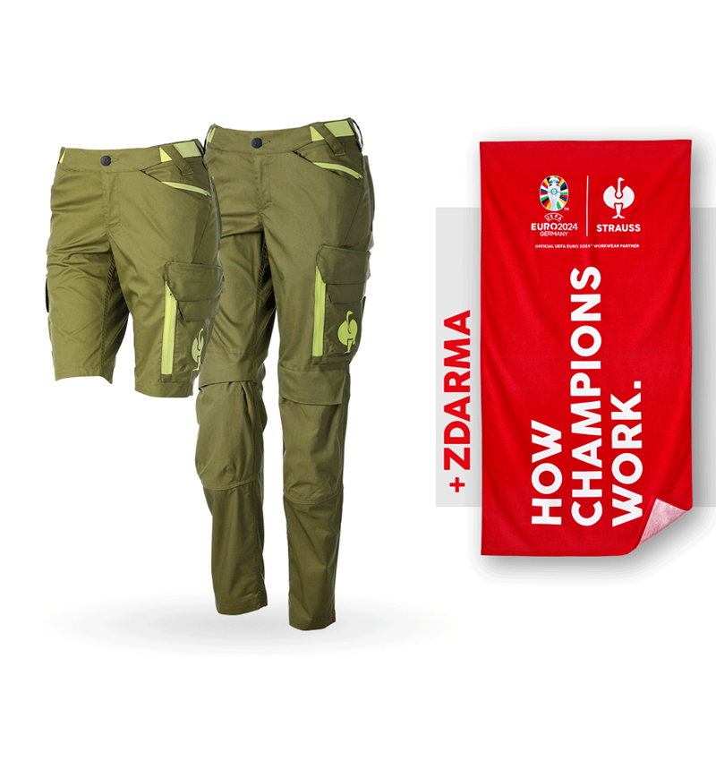 Spolupráce: SADA: Kalhoty e.s.trail, dámské + šortky + osuška + jalovcová zelená/citronově zelená