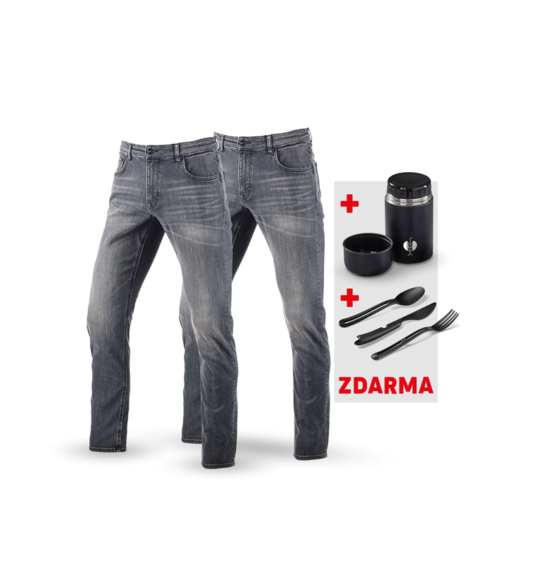 Oděvy: SADA: 2x5kapsové džíny straight + Krabička +Příbor + graphitewashed