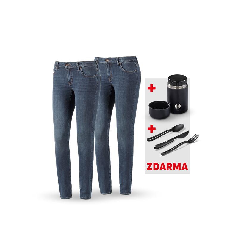 Oděvy: SADA: 2x Dámské 5kapsové džíny + Krabička + Příbor + mediumwashed