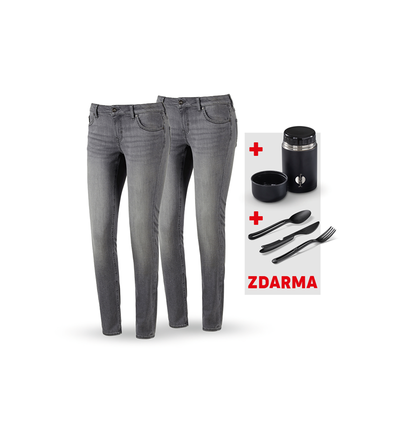 Oděvy: SADA: 2x Dámské 5kapsové džíny + Krabička + Příbor + graphitewashed