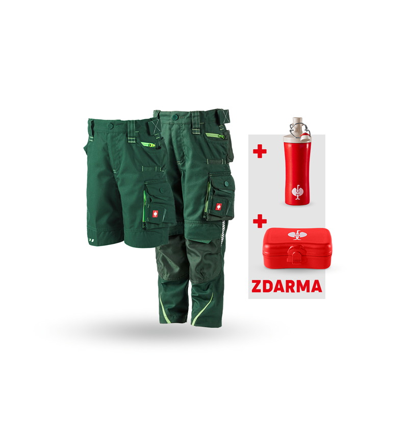 Oděvy: SADA: Dět.kalhoty e.s.motion+Šortky+Krabička+Láhev + zelená/mořská zelená