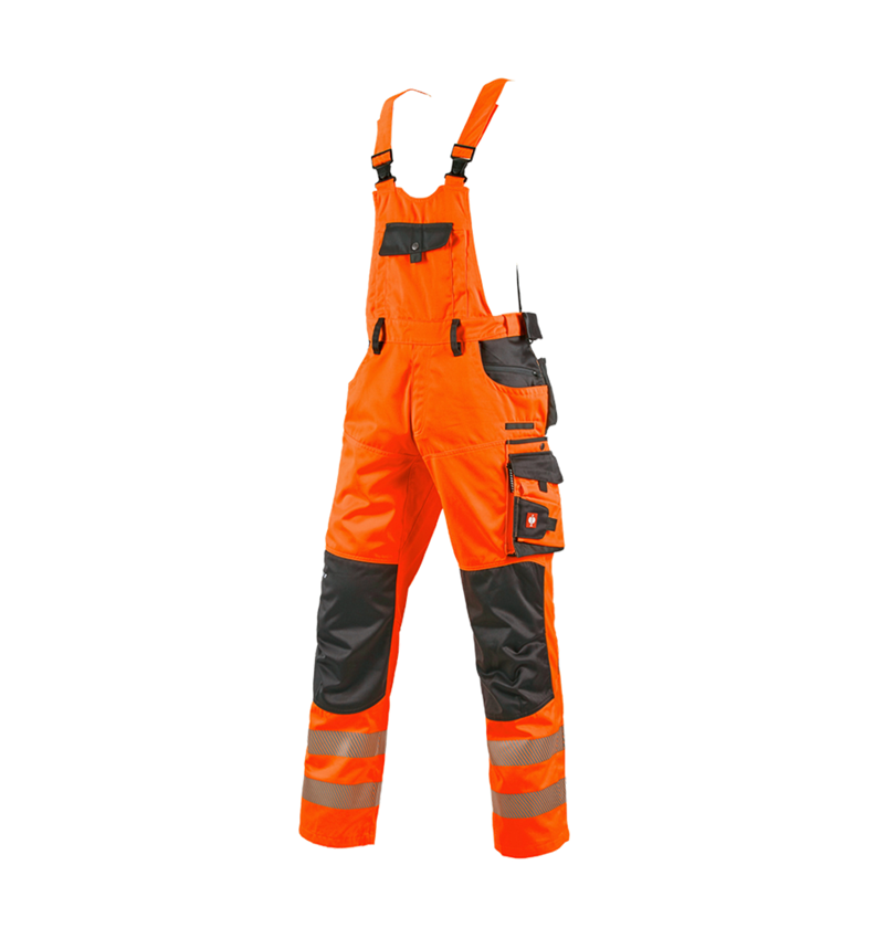 Pracovní kalhoty: Kalhoty s laclem a výstražnými prvky e.s.motion + výstražná oranžová/antracit