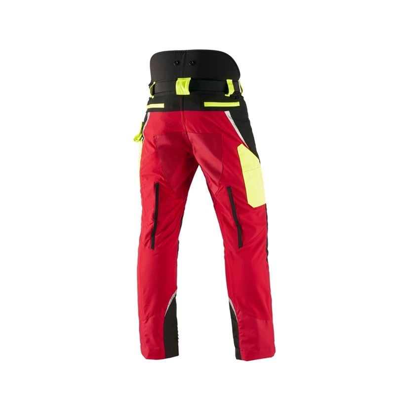 Pracovní kalhoty: e.s. Lesnické protipořezové kalhoty do pasu, KWF + červená/výstražná žlutá 3