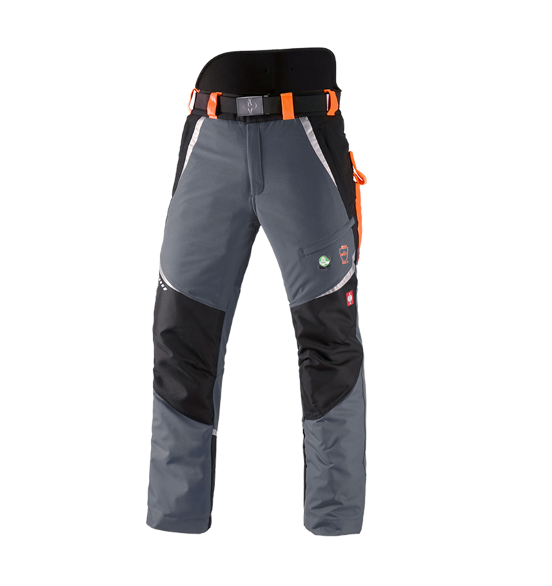 Pracovní kalhoty: e.s. Lesnické protipořezové kalhoty do pasu, KWF + šedá/výstražná oranžová 2