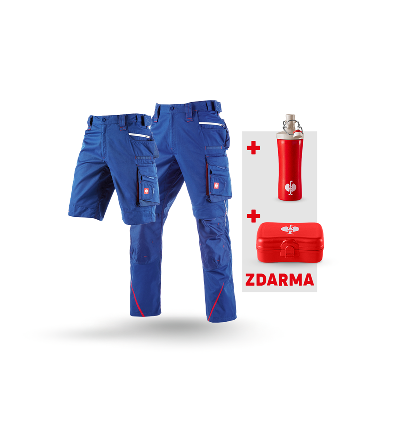 Oděvy: SET: Kalhoty+Šortky e.s.motion2020+Krabička+Láhev + modrá chrpa/ohnivě červená