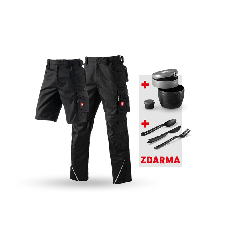 Oděvy: SADA:Kalhoty + Šortky e.s.motion + Krabička+Příbor + černá