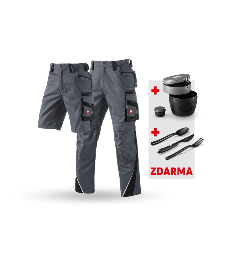 Oděvy: SADA:Kalhoty + Šortky e.s.motion + Krabička+Příbor + šedá/černá