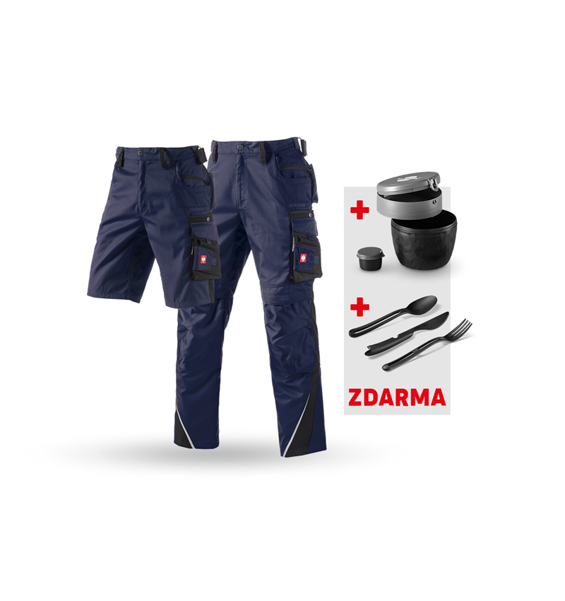 Oděvy: SADA:Kalhoty + Šortky e.s.motion + Krabička+Příbor + tmavomodrá/černá