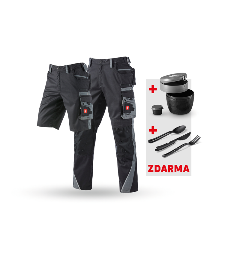 Oděvy: SADA:Kalhoty + Šortky e.s.motion + Krabička+Příbor + grafit/cement