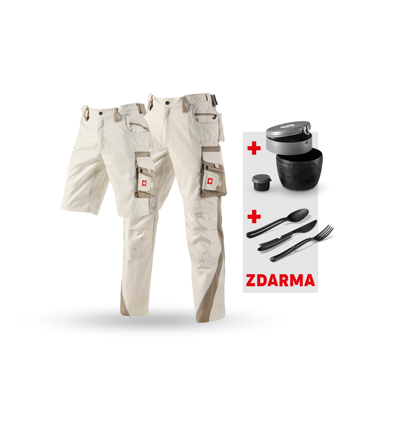 Oděvy: SADA:Kalhoty + Šortky e.s.motion + Krabička+Příbor + sádra/jíl