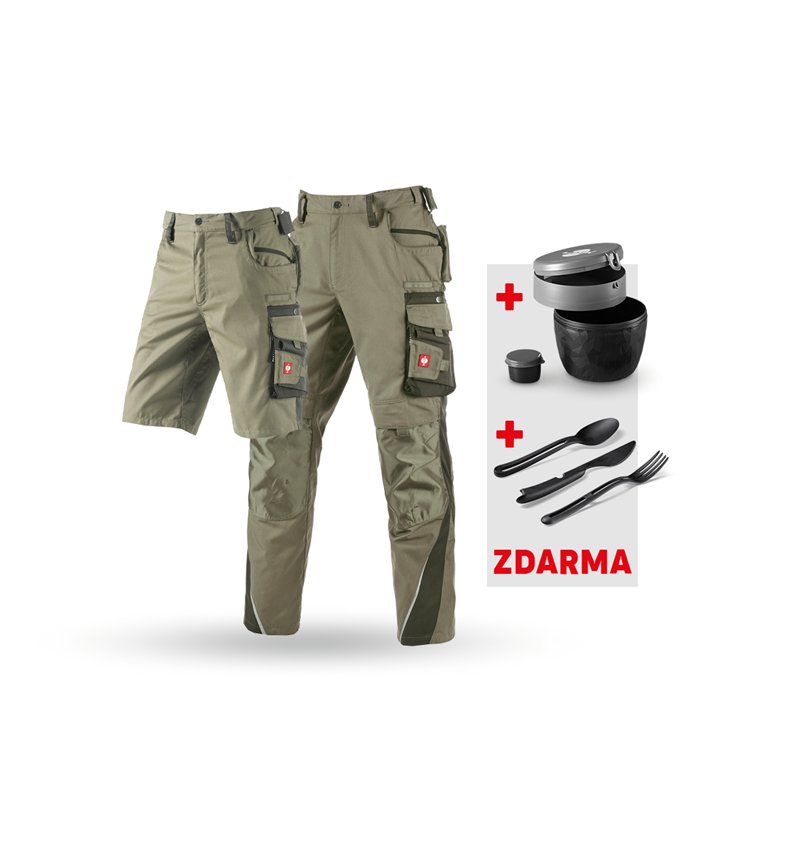 Oděvy: SADA:Kalhoty + Šortky e.s.motion + Krabička+Příbor + rákos/mech