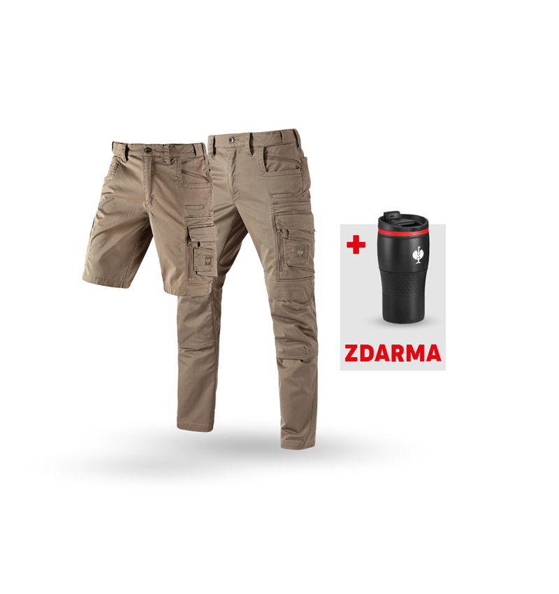 Oděvy: SADA: Kalhoty + Šortky e.s.motion ten + Termohrnek + popelavě hnědá