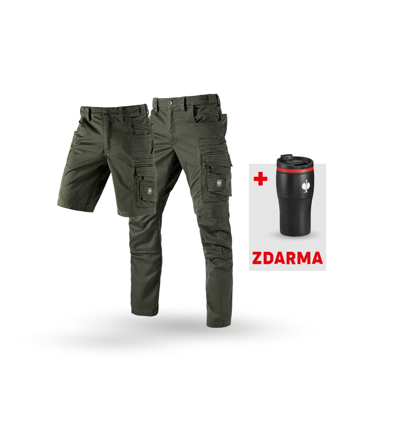 Oděvy: SADA: Kalhoty + Šortky e.s.motion ten + Termohrnek + maskovací zelená