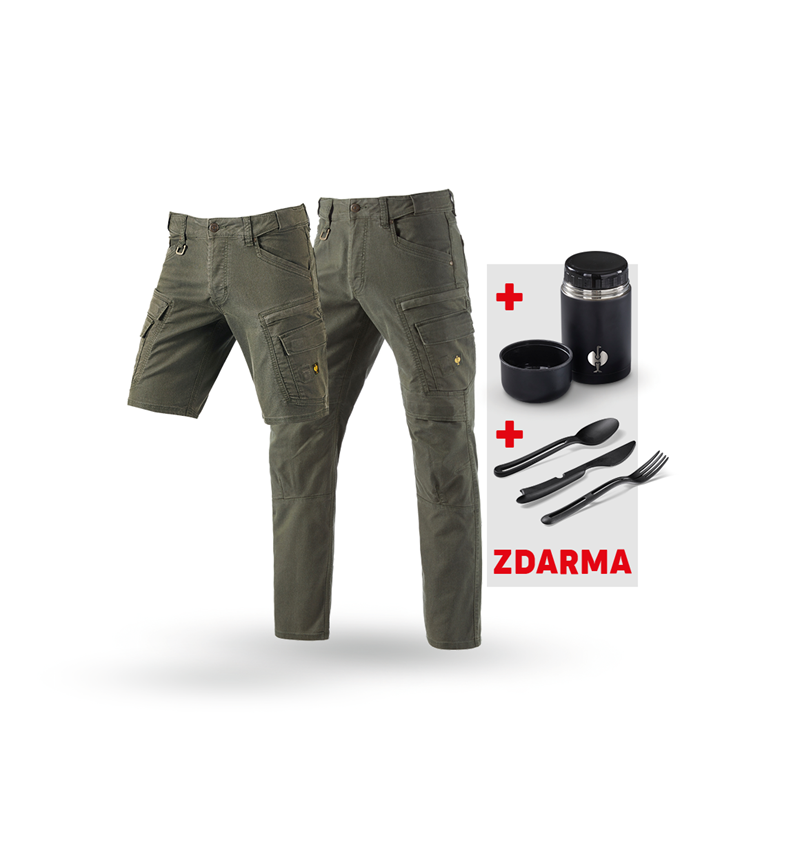 Oděvy: SADA: Cargo kalhoty+Šortky e.s.vintage + Krabička + maskovací zelená