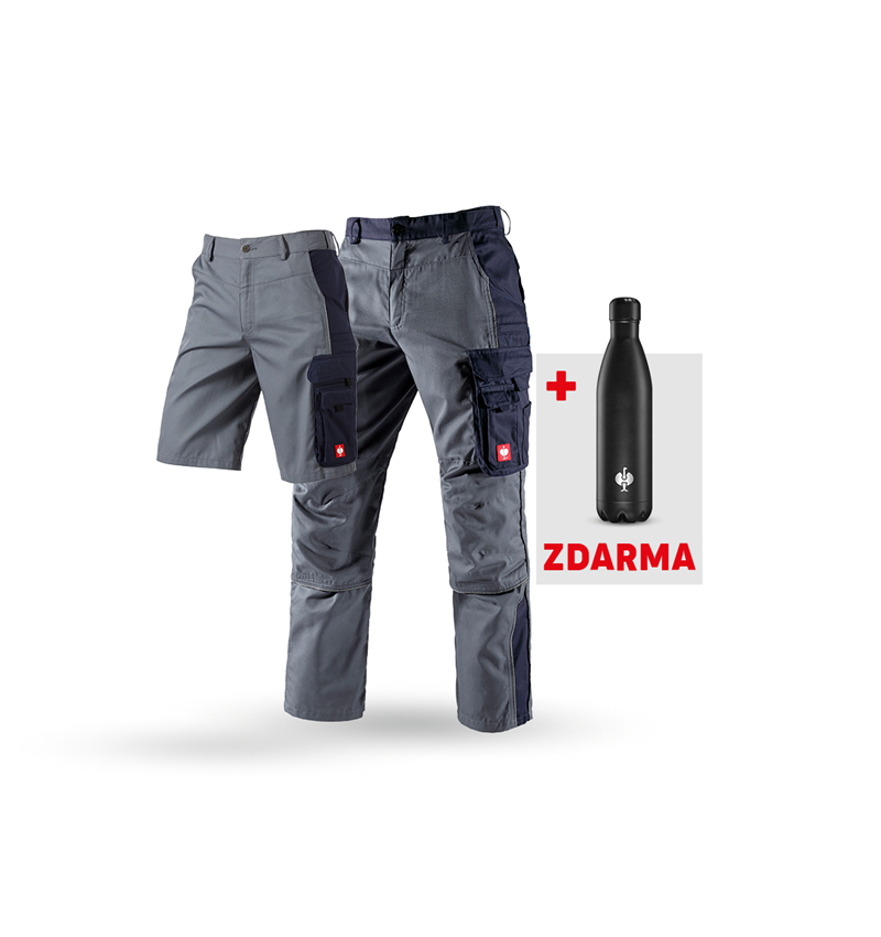 Oděvy: SADA: Kalhoty + Šortky e.s.active + Láhev na pití + šedá/tmavomodrá
