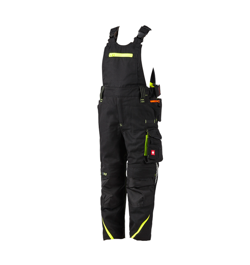 Kalhoty: Dětské kalhoty s laclem e.s.motion 2020 + černá/výstražná žlutá/výstražná oranžová
