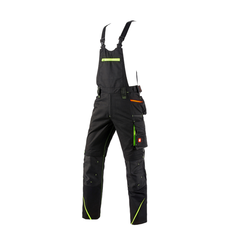 Pracovní kalhoty: Kalhoty s laclem e.s.motion 2020 + černá/výstražná žlutá/výstražná oranžová 2