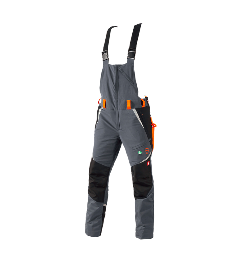 Pracovní kalhoty: e.s. Lesnické protipořezové kalhoty s laclem, KWF + šedá/výstražná oranžová 2