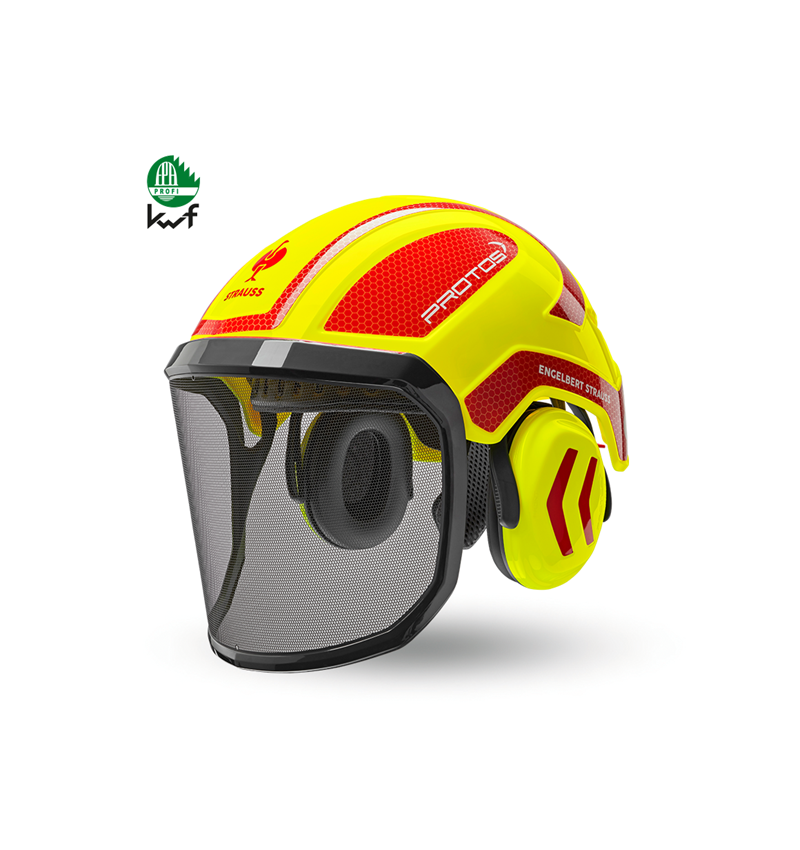 Ochranné přilby: e.s. Lesnická helma Protos® + výstražná žlutá/ohnivě červená
