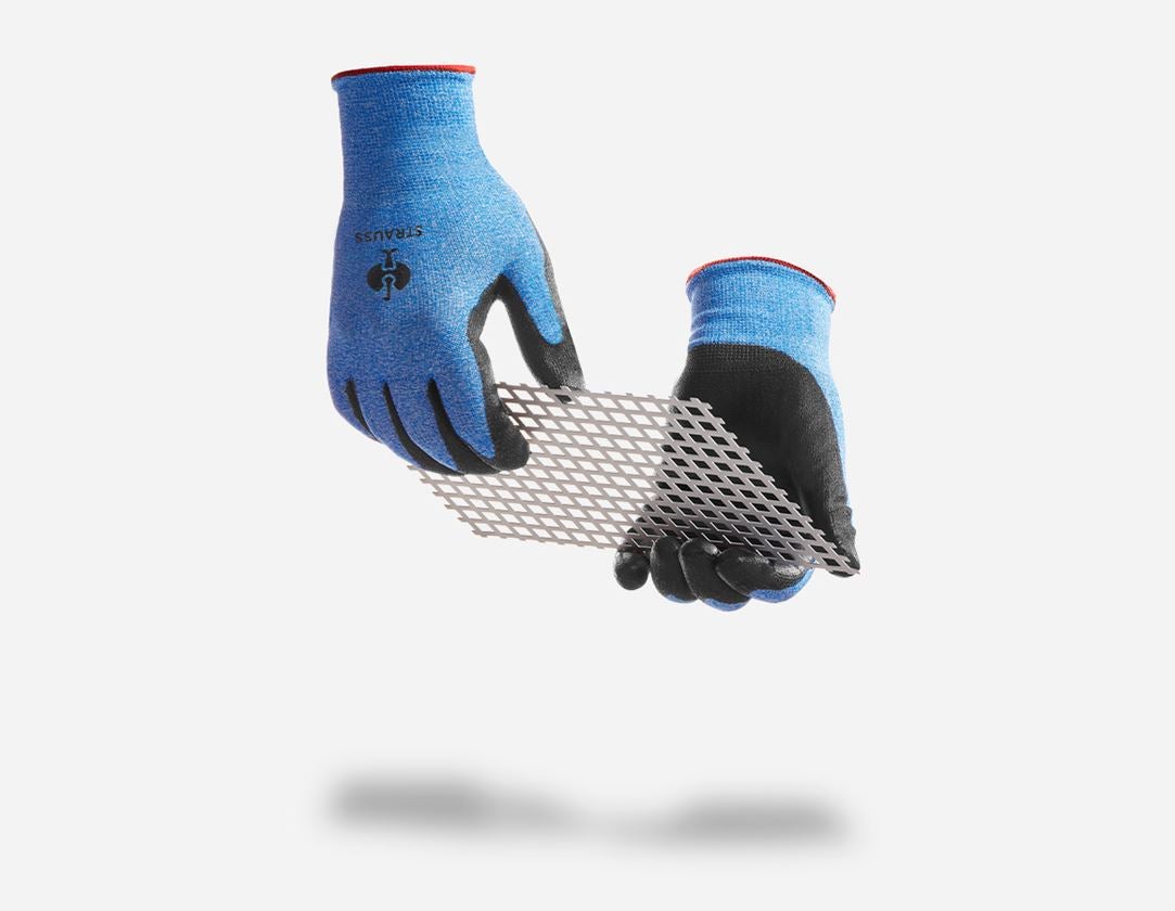 Povrstvené: PU protipořezové rukavice Comfort Skin, stupeň B + černá/modrá-melanž