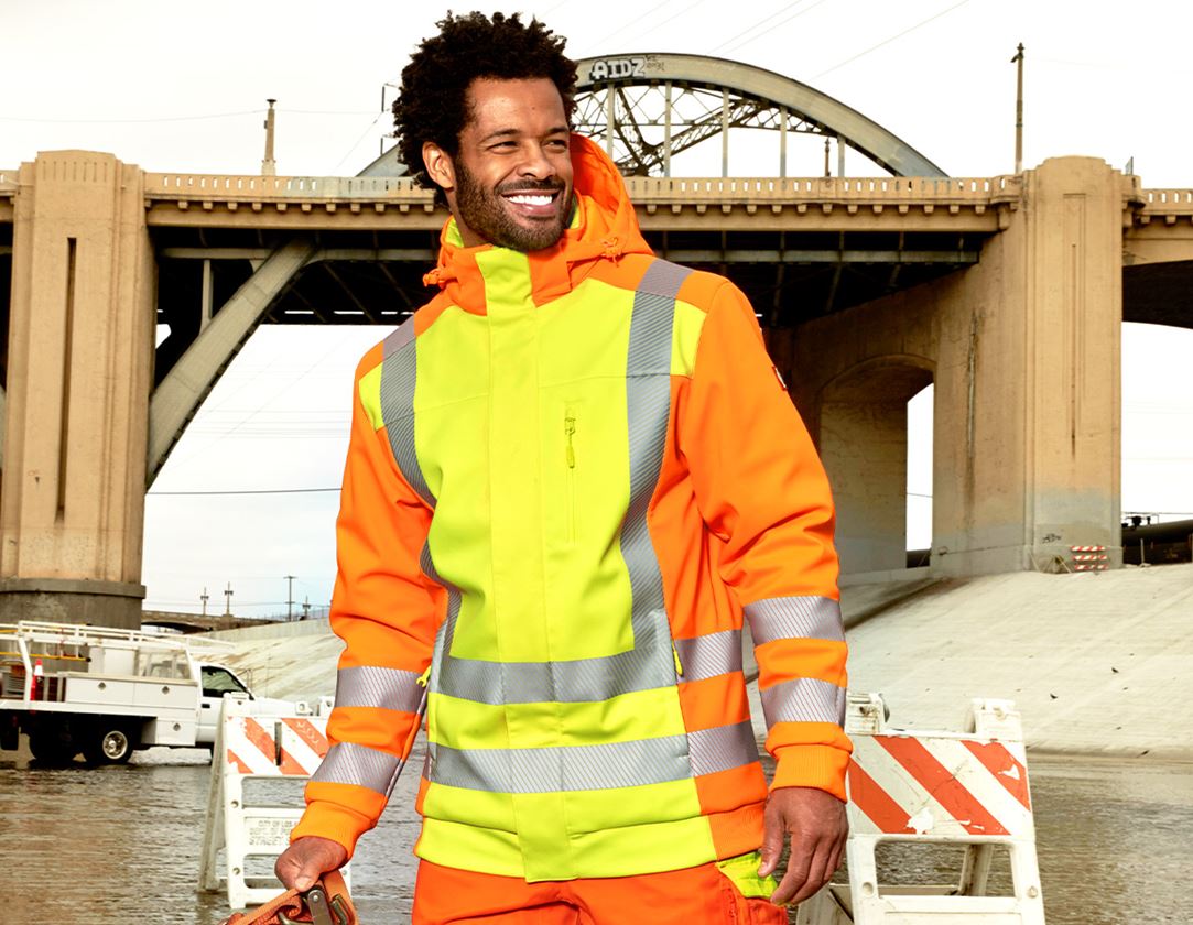 Pracovní bundy: Výstražné zimní softshellová bunda e.s.motion 2020 + výstražná žlutá/výstražná oranžová