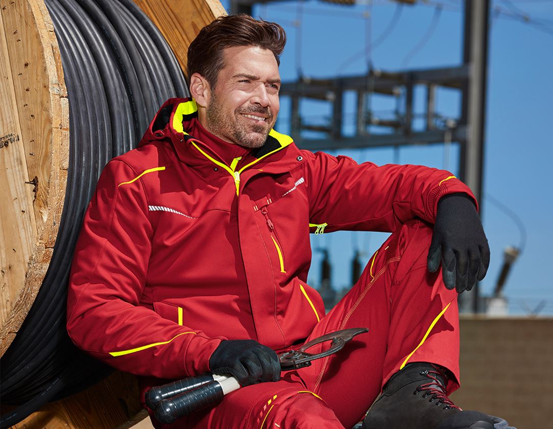 Pracovní bundy: Zimní softshellová bunda e.s.motion 2020, pánská + ohnivě červená/výstražná žlutá 1