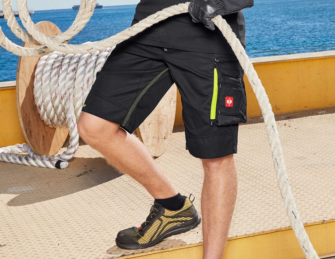 Pracovní kalhoty: Šortky e.s.motion 2020 + černá/výstražná žlutá/výstražná oranžová