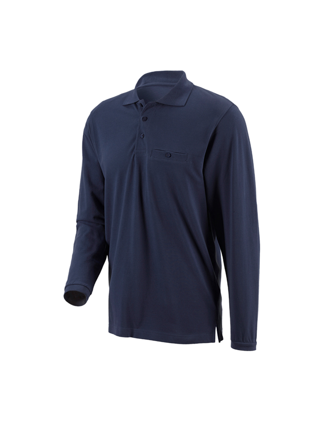Trička, svetry & košile: e.s. Longsleeve-Polo tričko cotton Pocket + tmavomodrá