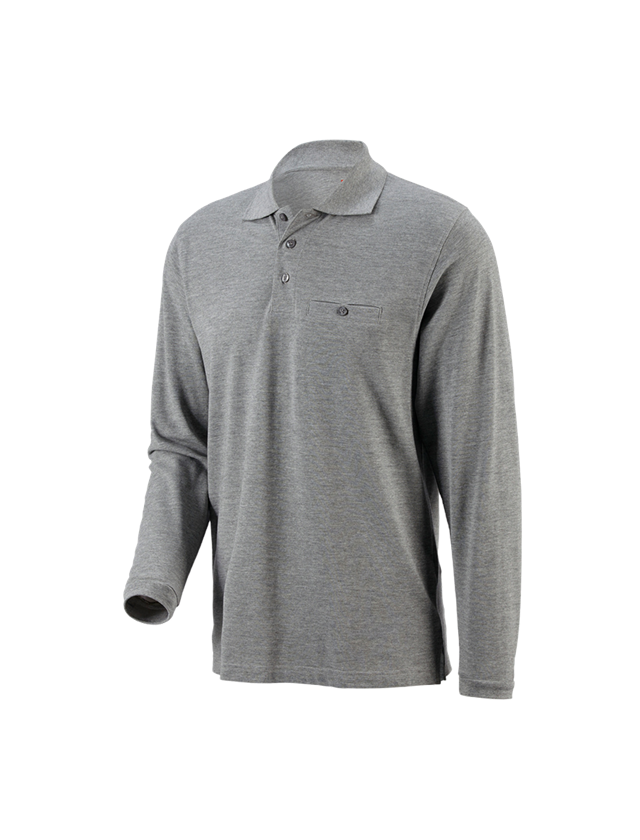 Témata: e.s. Longsleeve-Polo tričko cotton Pocket + šedý melír