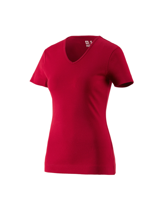 Trička | Svetry | Košile: e.s. Tričko cotton V-Neck, dámské + červená