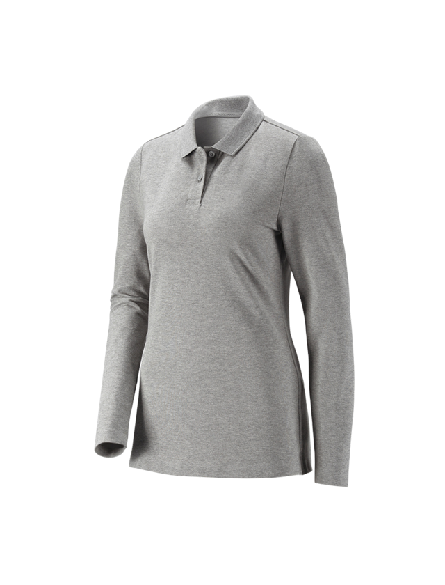 Trička | Svetry | Košile: e.s. Pique-Polo longsleeve cotton stretch,dámská + šedý melír